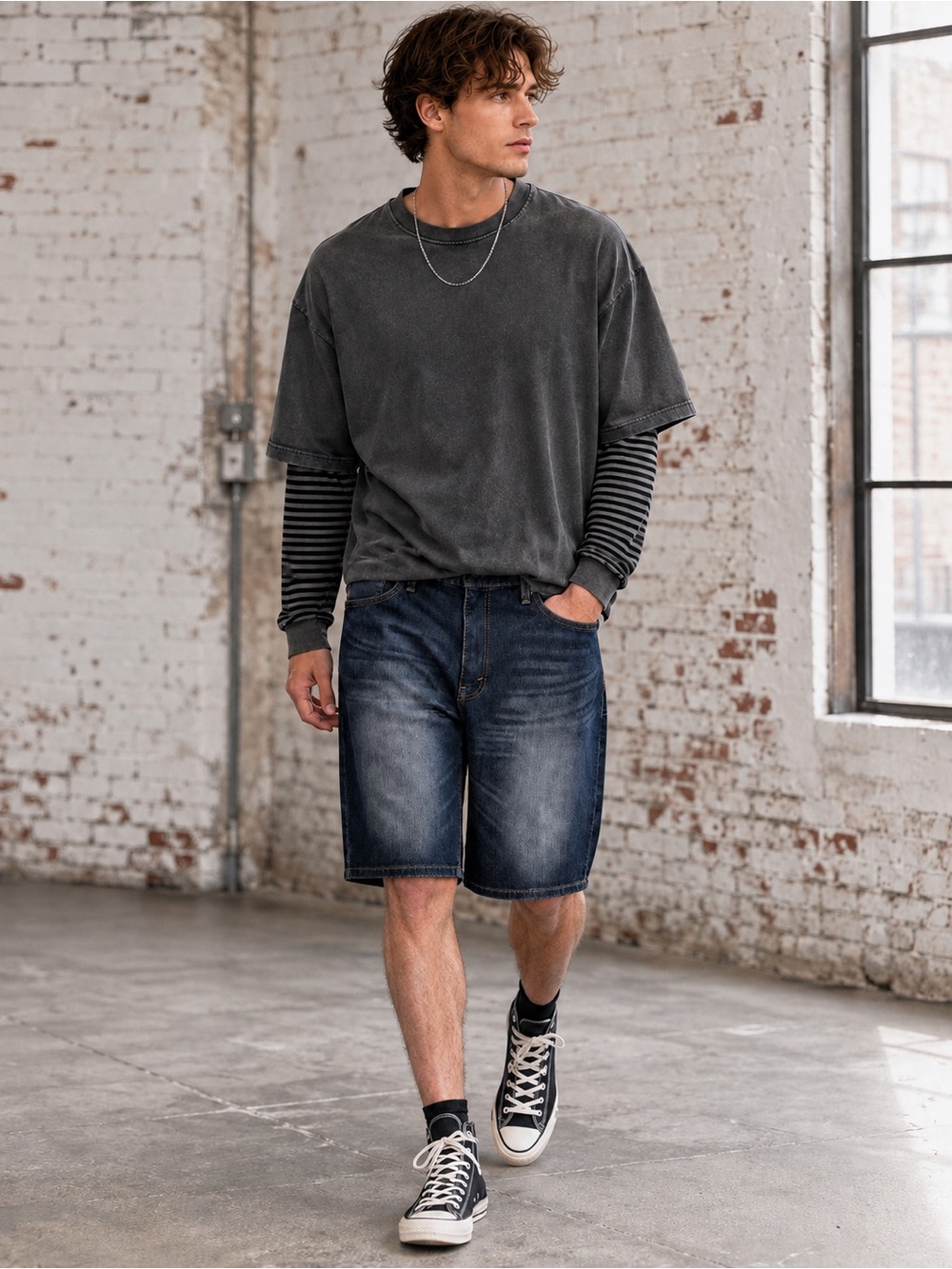 Signature by Levi Strauss Dark Blue Washed Denim Knee-Length Shorts